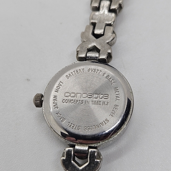 Concepts in Time silver tone watch skinny band with faux abalone and rhinestones - Picture 6 of 6